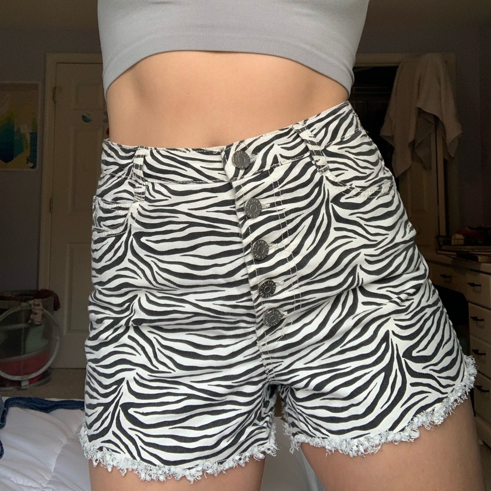 high waisted zebra denim shorts